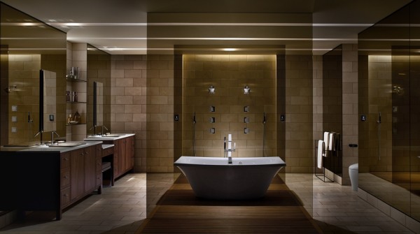 Дымчатый соврменный дизайн ванной комнаты.