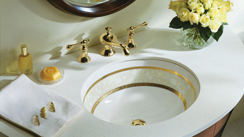 Flight of Fancy Kohler декор раковины с тонкими полосками золота или платины, рельефный декор эмали
