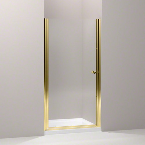 Fluence душевая дверь в нишу поворотная из прозрачного стекла, профиль глянцевое золото 95-99 см высота 167 см