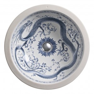 Imperial Blue K-14036-VB круглая встраиваемая под столешницу раковина для ванной 41см с рисунком синий дракон