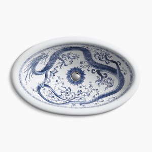 Imperial Blue K-14272-VB овальная раковина для ванной встраиваемая на столешницу 61х38см с рисунком синий дракон