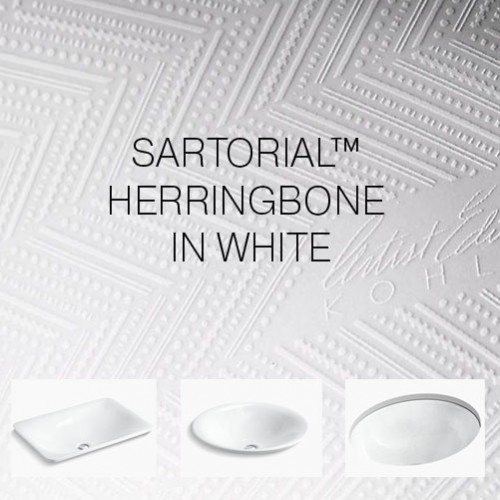 Sartorial Herringbone раковина с фактурным декором на белом фоне Kohler K-75749-HD1-0 K-75748-HD1-0 K-14218-HD1-0 K-29471-HD1-0