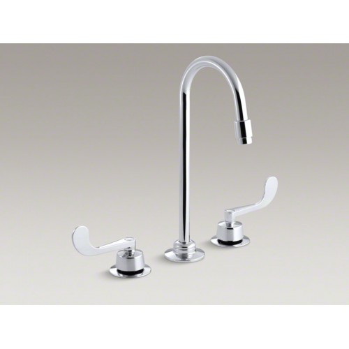 Triton® widespread commercial bathroom sink faucet with flexible connections, изогнутым изливом and wristblade lever handles, drain not included and lift rod