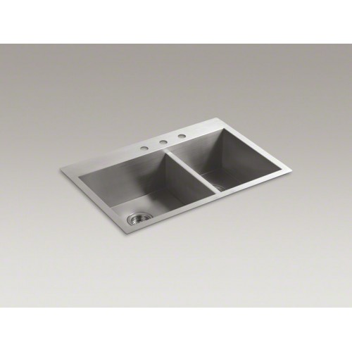 Vault™ 33" x 22" x 9-5/16" top-mount/under-mount large/medium offset double-bowl kitchen sink with 4 faucet holes