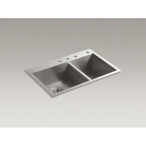 Vault™ 33" x 22" x 9-5/16" top-mount/under-mount large/medium offset double-bowl kitchen sink with 3 faucet holes